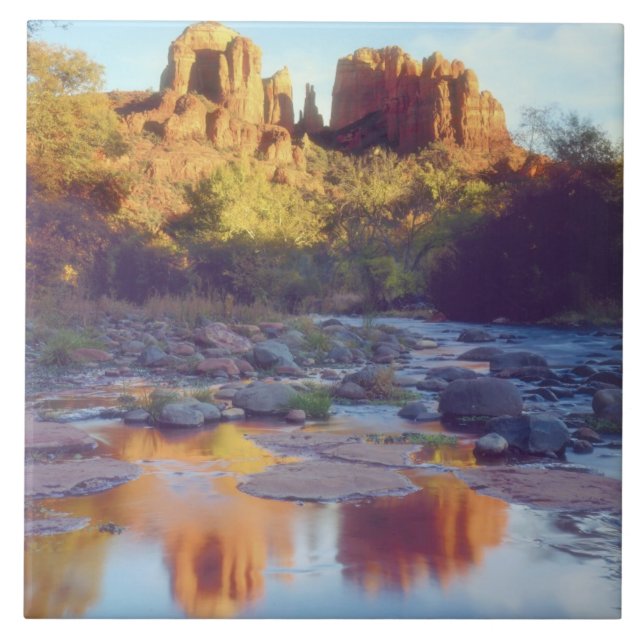 USA, Arizona, Sedona. Cathedral Rock reflecting Ceramic Tile (Front)