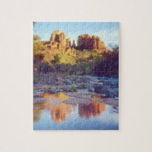 USA, Arizona, Sedona. Cathedral Rock reflecting Jigsaw Puzzle