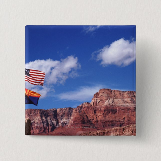 USA, Arizona, Tow flags in Grand Canyon National 15 Cm Square Badge (Front)