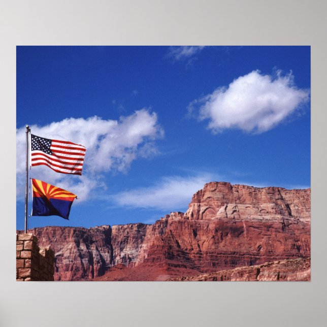 USA, Arizona, Tow flags in Grand Canyon National Poster (Front)