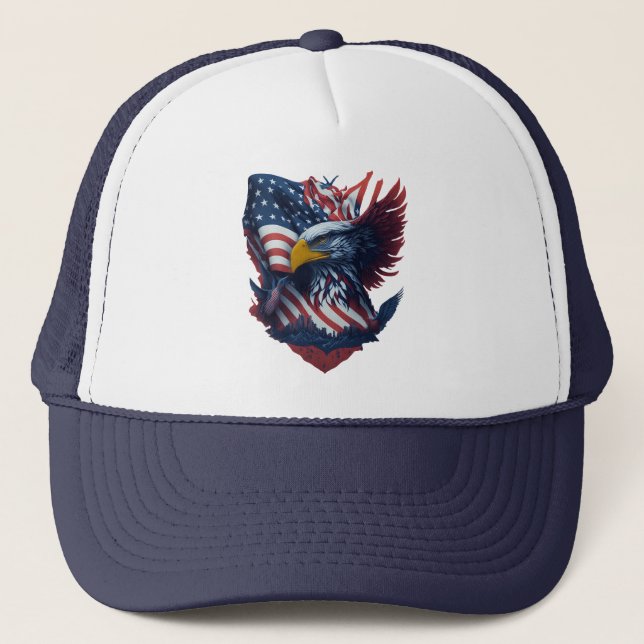 USA Art Eagle Freedom Patriotism Red White Blue Trucker Hat (Front)