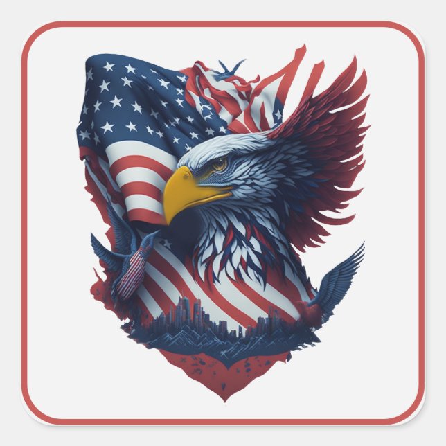 USA Art Eagle Red White Blue Patriotism Freedom  Square Sticker (Front)