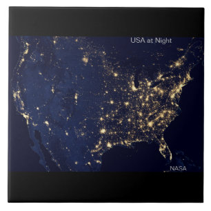 USA at Night, NASA Image Ceramic Tile