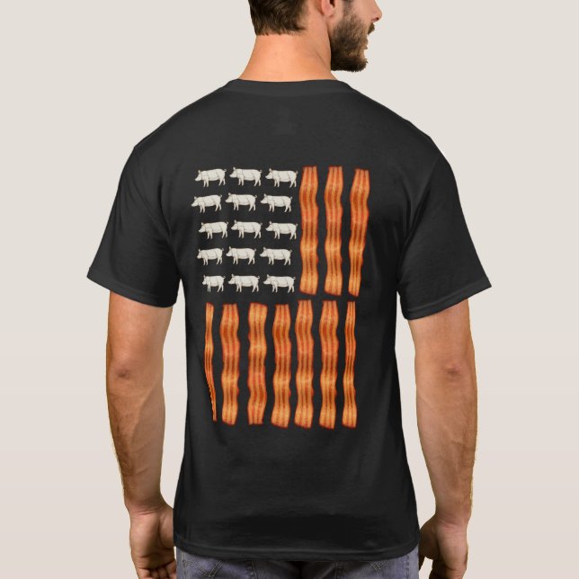 USA Bacon Flag Pig Vintage T-Shirt (Back)