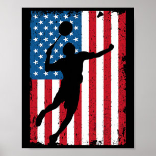 Usa Badminton Flag Vintage Sports Flag Poster