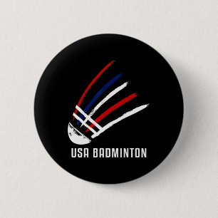 Usa Badminton Shuttle Red White Blue 6 Cm Round Badge