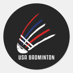 Usa Badminton Shuttle Red White Blue Classic Round Sticker