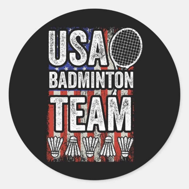 Usa Badminton Team American Flag Funny Badminton F Classic Round Sticker (Front)