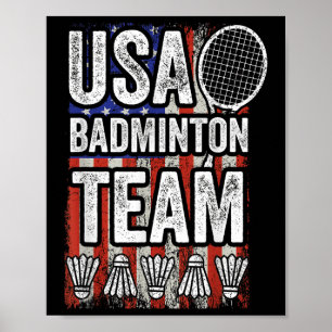 Usa Badminton Team American Flag Funny Badminton F Poster