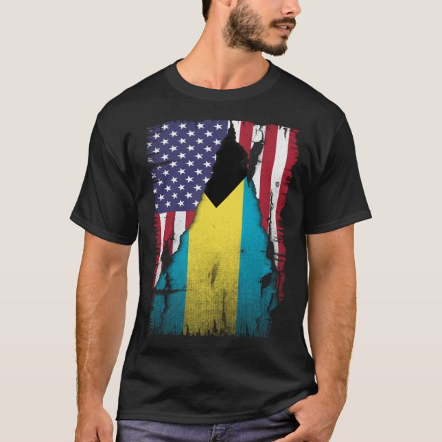 USA Bahamas Flag Distressed Bahamian Pride T-Shirt (Front)