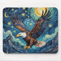 USA Bald Eagle in Starry Night Van Gogh style