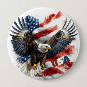 USA Bald Eagle Patriotic Art – Bold American Flag 10 Cm Round Badge