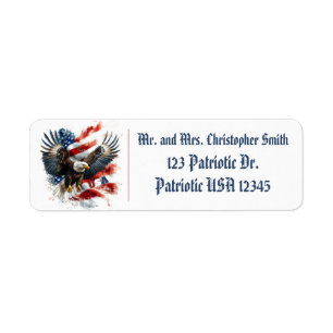 USA Bald Eagle Patriotic Art – Bold American Flag Return Address Label