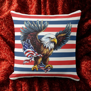 USA Bald Eagle Red White Blue Stripes 4 of July Cushion