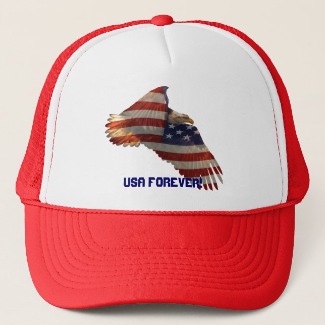 USA Bald Eagle & US Flag USA FOREVER Hat (Front)