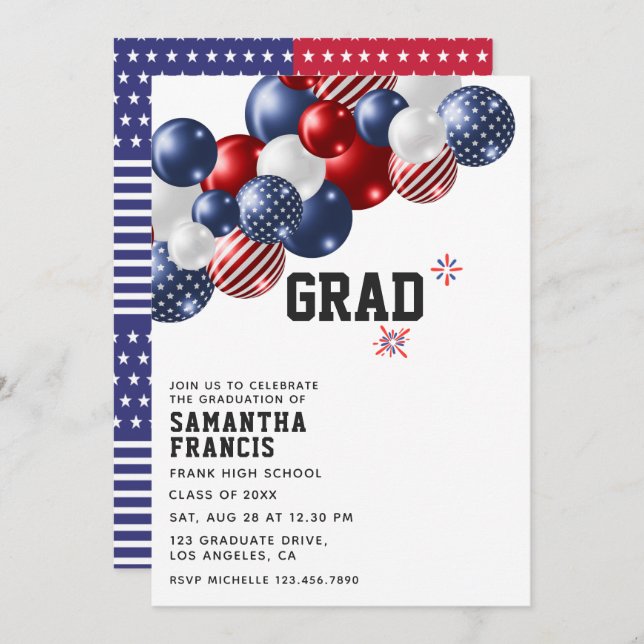 USA Balloon Graduation Party Invitation (Front/Back)