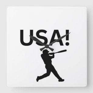 USA baseball player using dot as a ball Square Wall Clock