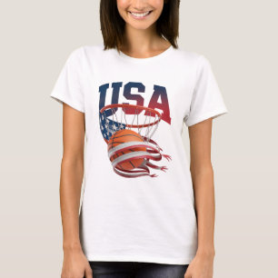 USA Basketball Shirt, Patriotic American Flag Hoop T-Shirt