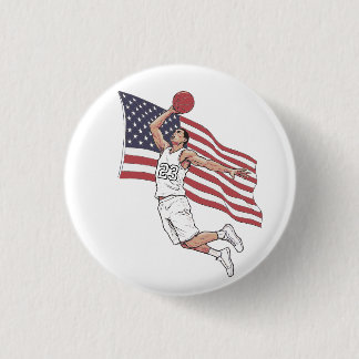USA Basketball Slam Dunk American Flag Color Art 3 Cm Round Badge