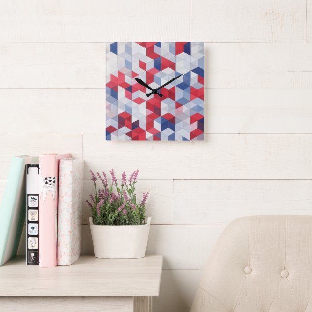 USA Bauhaus Geometric Art Square Wall Clock (Reading Room)