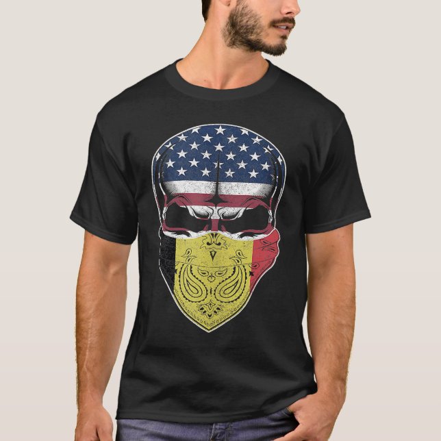 USA Belgium Roots  Belgian American Flag Skull Tan T-Shirt (Front)