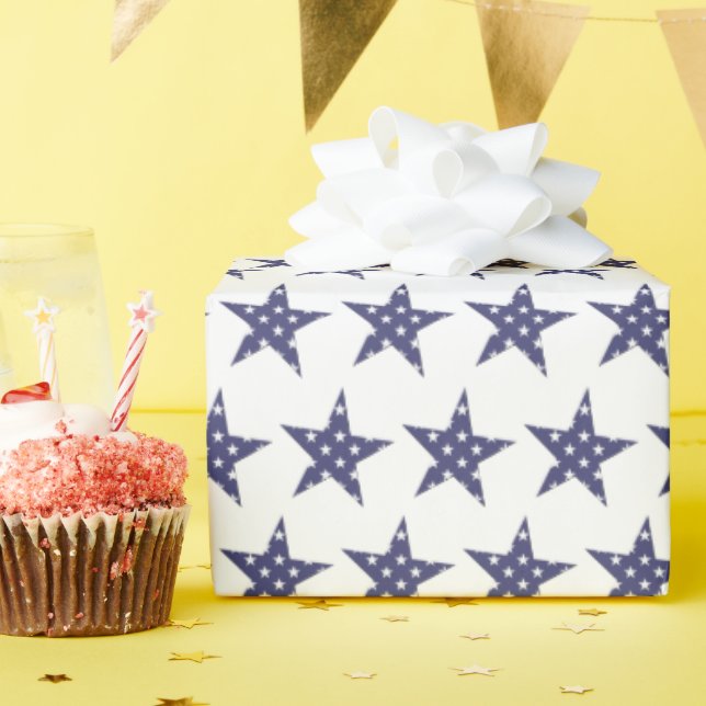 USA Blue and White Stars Pattern Patriotic Wrapping Paper (Birthday Party)