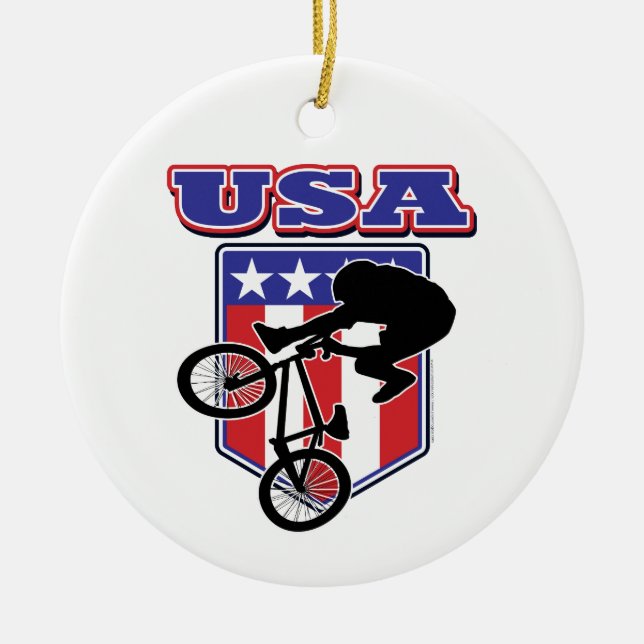 USA BMX Biker Ceramic Ornament (Front)