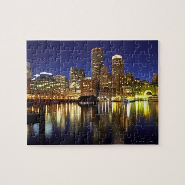 USA, Boston, city skyline at night (long Jigsaw Puzzle (Horizontal)