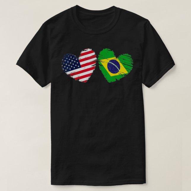 USA Brazil Flag Heart Valentines Day Brazilian Ame T-Shirt (Design Front)