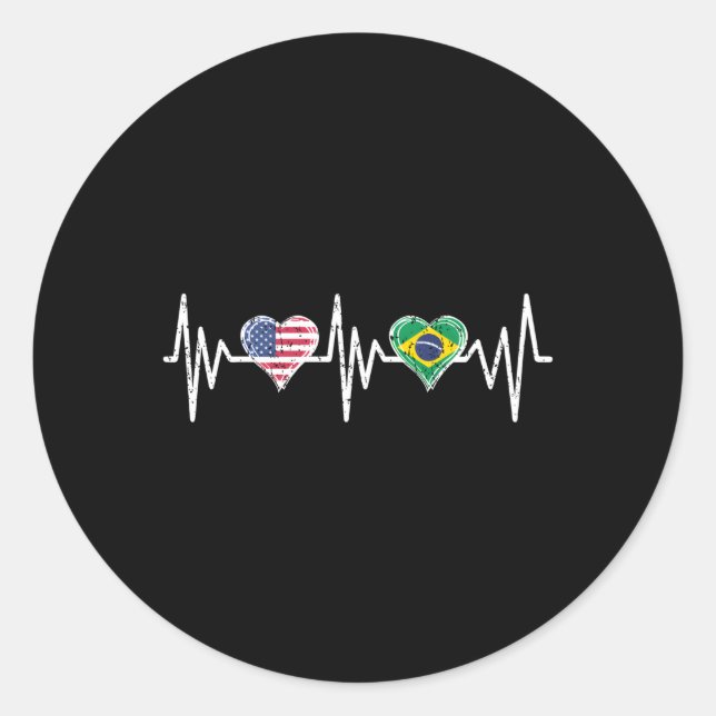 Usa Brazil Hebeat America Brazilian Flag He Classic Round Sticker (Front)