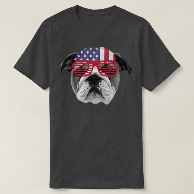 USA Bull dog America Bandana And Sunglasses 4th Of T-Shirt (Design Front)