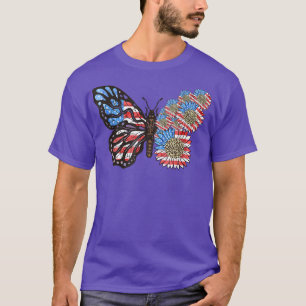 USA Butterfly Sunflower Leopard 4th OF July Americ T-Shirt