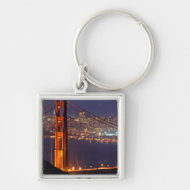 USA, California. Golden Gate Bridge At Night Key Ring (Front)