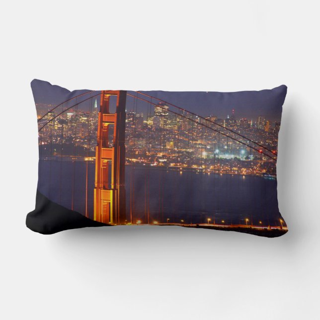 USA, California. Golden Gate Bridge At Night Lumbar Cushion (Front)