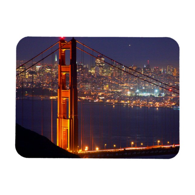 USA, California. Golden Gate Bridge At Night Magnet (Horizontal)