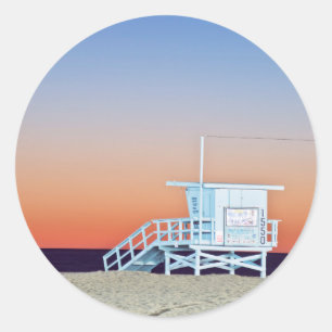 USA, California, Los Angeles, Santa Monica Beach Classic Round Sticker