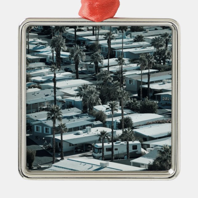 USA, California, Palm Springs. Trailer Park on Metal Tree Decoration (Front)