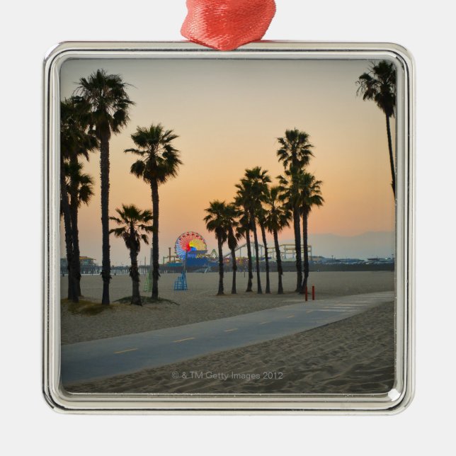 USA, California, Santa Monica Pier at sunset Metal Ornament (Front)