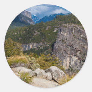 USA, California. Yosemite Valley Vista 2 Classic Round Sticker