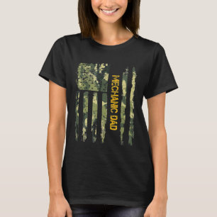 Usa Camo Flag Proud Mechanic Dad Machinist Silhoue T-Shirt
