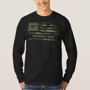 Usa Camo Flag Trumpet Dad Musician Trumpeter Silho T-Shirt