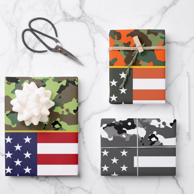 USA Camouflage Flag Wrapping Paper Sheet (Front)