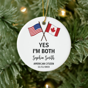 USA Canada Dual Citizenship Custom Ceramic Ornament