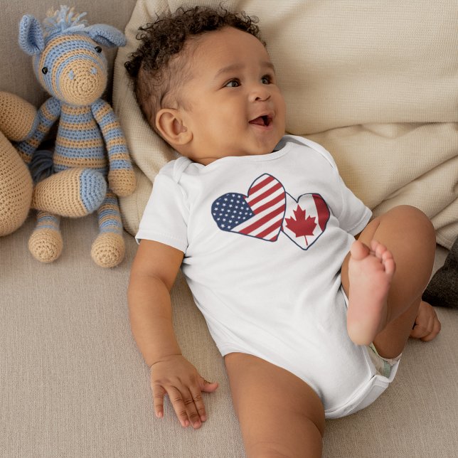 USA & Canada Heart Flags Baby Bodysuit (Creator Uploaded)
