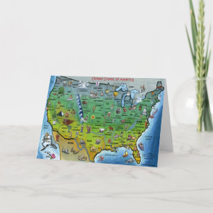 USA Cartoon Map Card