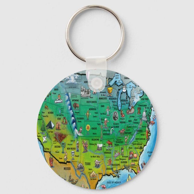 USA Cartoon Map Key Ring (Front)