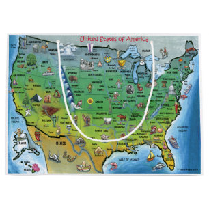 USA Cartoon Map Large Gift Bag