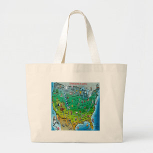 USA Cartoon Map Large Tote Bag