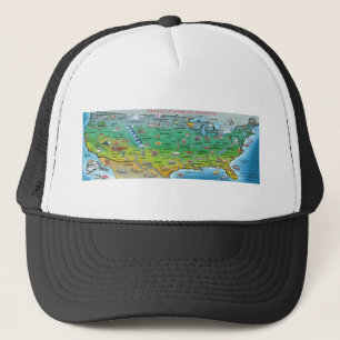 USA Cartoon Map Trucker Hat