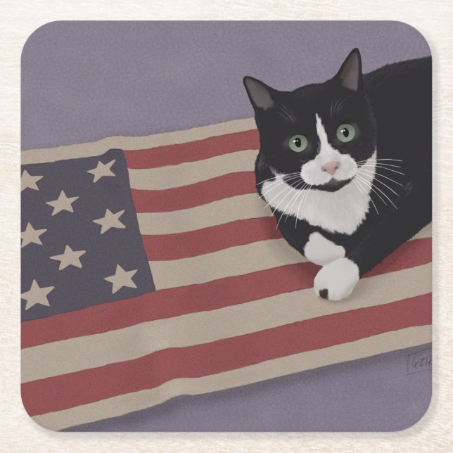 USA Cat  Square Paper Coaster (Front)